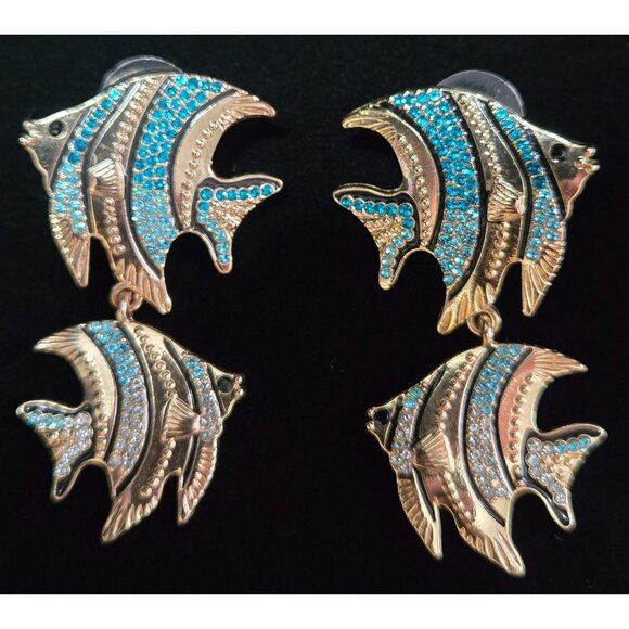 Sugarfix Blue Tropical Fish Dangle Pierced Earrings - Picture 1 of 7